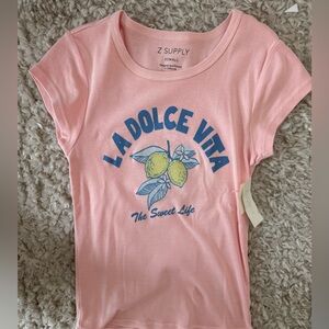 Z Supply Pink 'La Dolce Vita' Lemon Graphic Tee